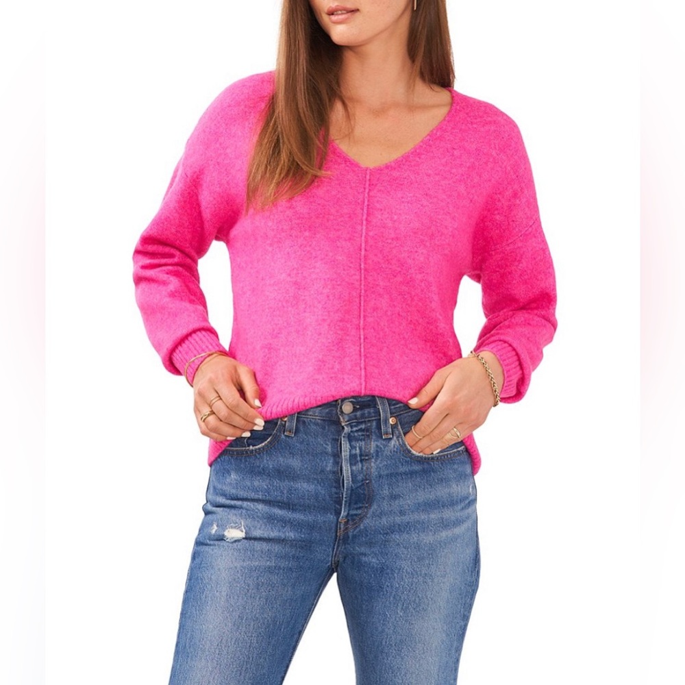 VINCE CAMUTO V-neck Sweater Fuschia Pink Size L